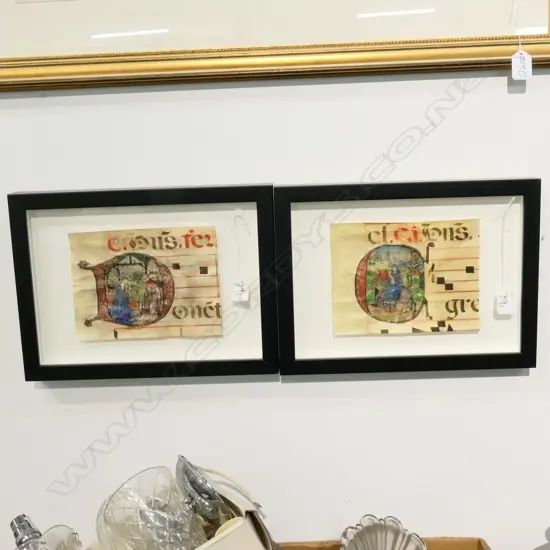 PAIR OF PART ANCIENT FRAMED MANUSCRIPT 