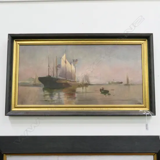OIL ON CANVAS, F WRIGHT ATTRIB. SHIPPING SCENE, H.290 X 590