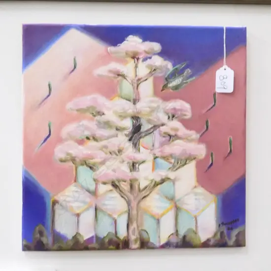 PAULINE THOMPSON "BIRDS IN SPRING" 2006, OIL ON CANVAS, UNFRAMED, 305 X 305mm