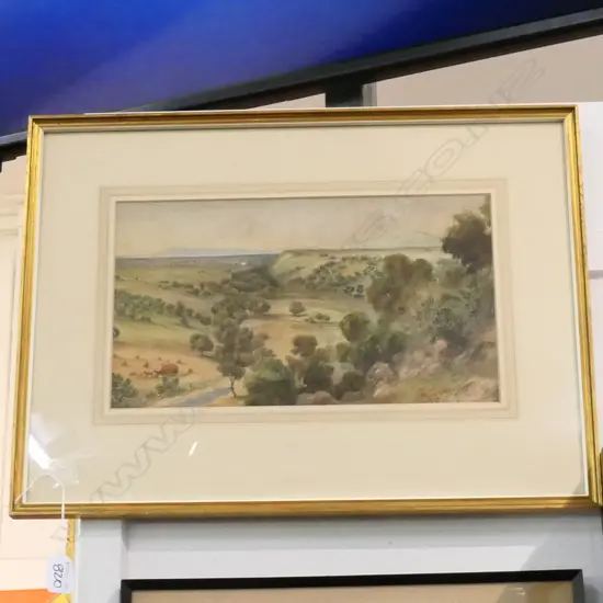 UNSIGNED ENGLISH 19thC WATERCOLOUR EXTENSIVE LANDSCAPE. 200 x 340mm