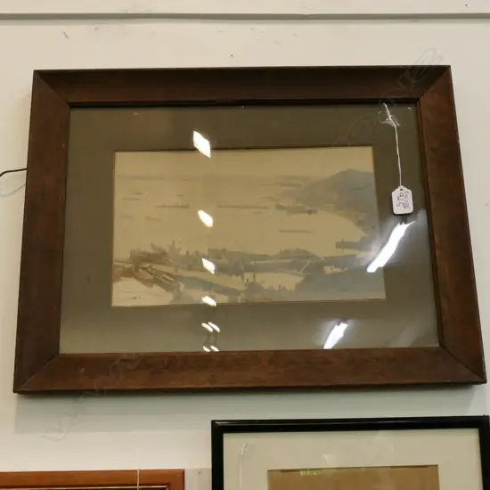 WWI FRAMED PHOTO OF LANDING AT THE DARDANELLES (GALLIPOLI) INSCRIBED & DATED   W.540mm