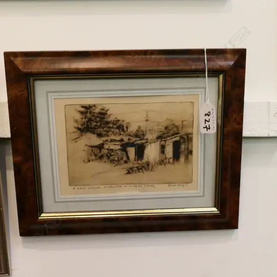 ETCHING, TREVOR LLOYD - 'A REST HOUSE. A SHELTER IN A TIME OF STORM", SIGNED, H.120 X 170
