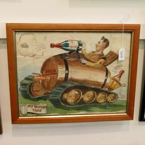 WWII CARTOON W/C 'MY PREFERED TANK' 1945