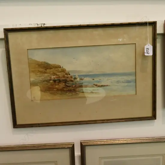 WATERCOLOUR, ARTIST UNKOWN? SIGNED "ML", BOAT BY CLIFF, H.165 X 340