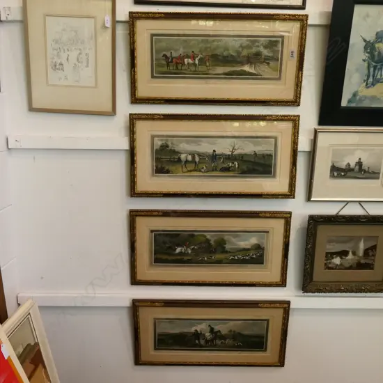 SET OF 4 ANTIQUE HUNTING PRINTS H/COLOURED