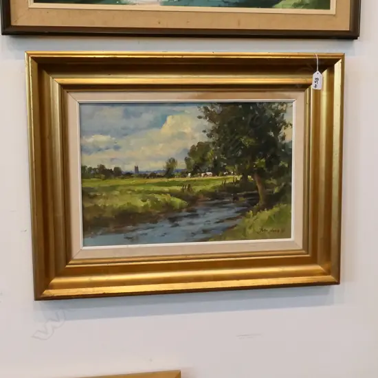 JOHN NEALE (British 20thC), OIL ON BOARD, "A DISTANT SPIRE" , 290 x 440mm