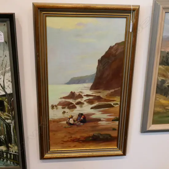 OIL ON BOARD, MAORI COLONIAL FIGURES ON BEACH, ARTIST UNKNOWN, H.610 X W.360