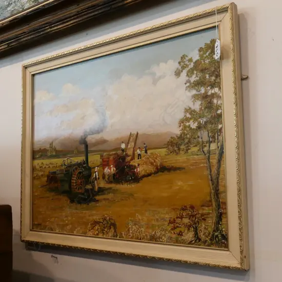 OIL ON BOARD, SIGNED LONGMAN, AGRICULTURE SCENE, H.420 X 560