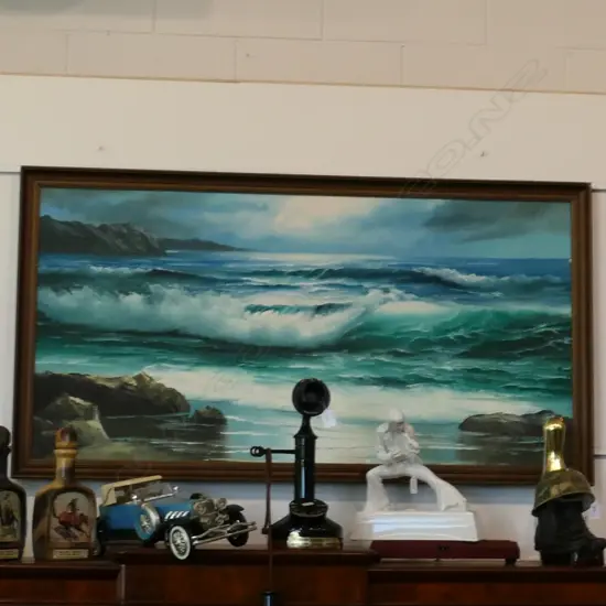 LARGE ACRYLIC COASTAL PAINTING SIGNED STANLEY 