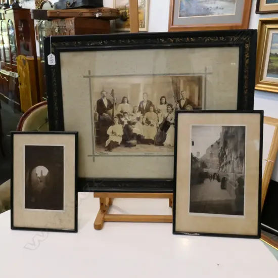 VICTORIAN ORCHESTRA PHOTOGRAPH AND 2 PHOTOGRAPHS OF JERUSALEM