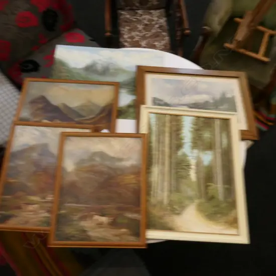 5 PAINTINGS 1 PRINT: 3 OILS OD SCOTTISH HIGHLAND SCENES...