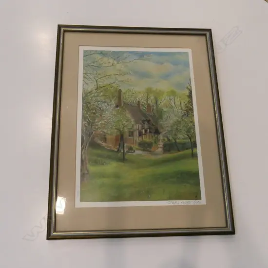 JOHN BURT AUTOGRAPHED PRINT, "ANNE HATHAWAY'S COTTAGE", 1976, H.365 X 256