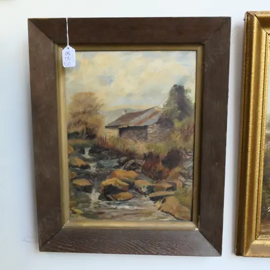ARTIST UNKNOWN, OIL ON BOARD, "1913", COTTAGE BY A CREEK, H.435 X W350