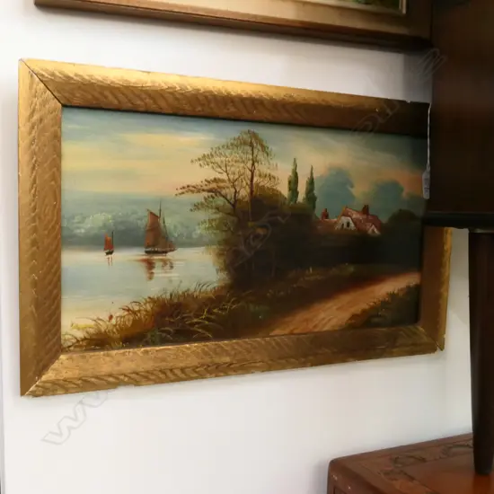 ARTIST UNKNOWN, ENGLISH OIL ON BOARD, LAKE SCENE- LANDSCAPE