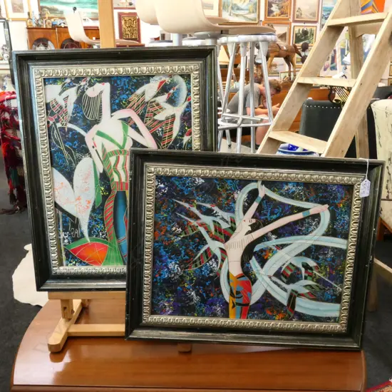 2 MODERN ACRYLICS STYLISED WOMEN 300 X 390MM