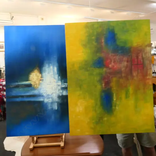 TWO ABSTRACT OIL PAINTINGS 750 X 1000