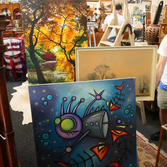 TWO CANVAS PAINTINGS + FRAMED PRINT