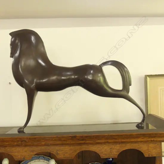 LARGE BRONZE HORSE ON MARBLE STAND W. 500