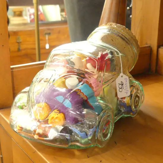 VW COOKIE JAR WITH ASST PLASTIC COLLECTABLES L 230 MM