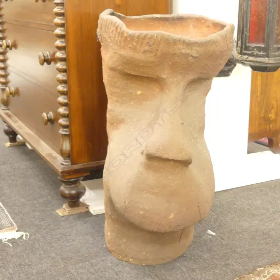 EASTER ISLAND TYPE FIGURAL TALL TERRACOTTA SCULPTURE