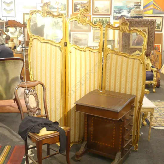 19TH CENT. FRENCH GILDED THREEFOLD SCREEN (af)