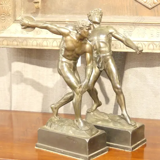 PR BRONZED GREEK MALE OLYMPIC FIGURES BY HERMANN EICHBERG