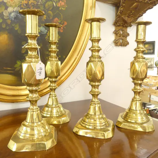 4 METAL CANDLESTICKS BRASS 280MM H
