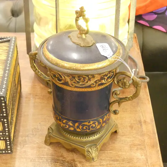 ORMOLU AND BLUE PORCELAIN LIDDED URN