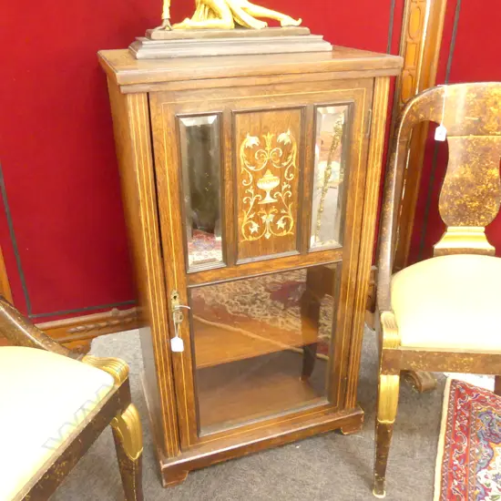 MIRROR AND INLAY MUSIC CABINET 950MM H 540MM W
