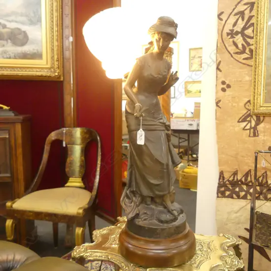 METAL VICTORIAN FISHING WOMAN LAMP 585MM H TO FITTING