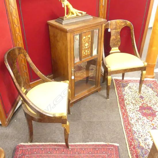 PAIR EMPIRE STYLE LACQUER GILT CHAIRS 870MM H 500MM W