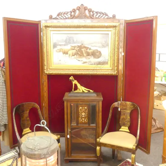 LARGE VICTORIAN MAHOGANY FRAMED SCREEN WITH RED VELVET LINING 2200MM H