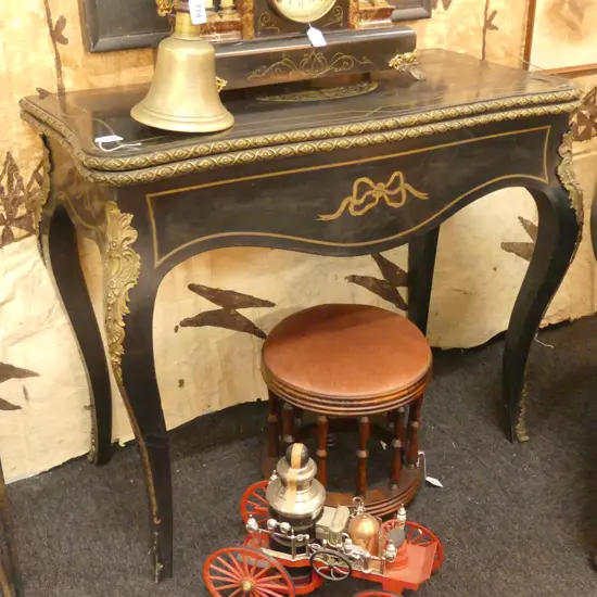 19TH CENT. EBONISED BRASS MARQUETRY GAMES TABLE 900MM W (AF)