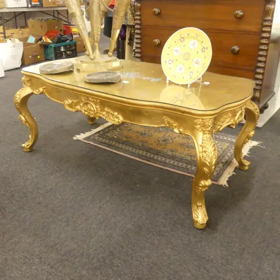 GOLD COFFEE TABLE W/ FLORAL PAINTED DECORATION W. 1230MM