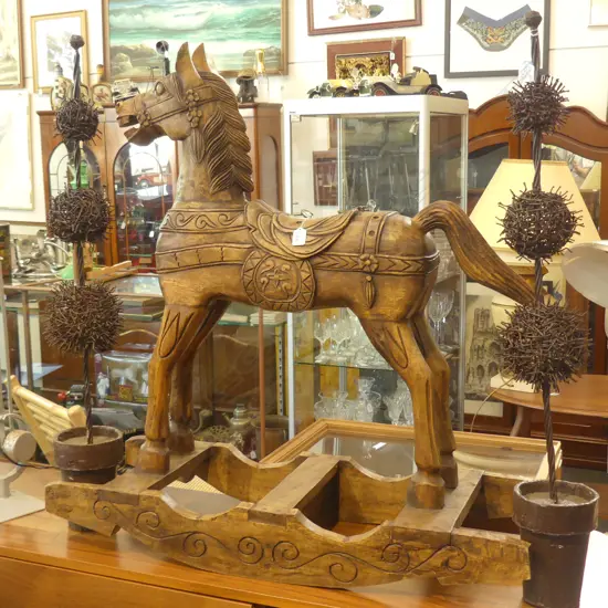 WOODEN CARVED ROCKING HORSE 940MM H 900MM L