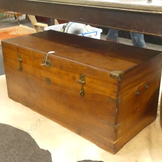 19THC BRASS BOUND CAMPHOR WOOD TRUNK