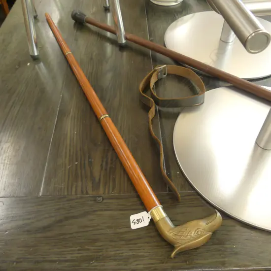 WALKING STICK W/ BRASS BIRD HANDLE & HIDDEN VIAL H. 875MM