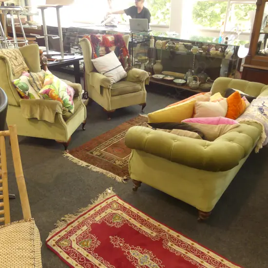 VICTORIAN BUTTONBACK CHESTERFIELD AND TWO WINGBACK CHAIRS