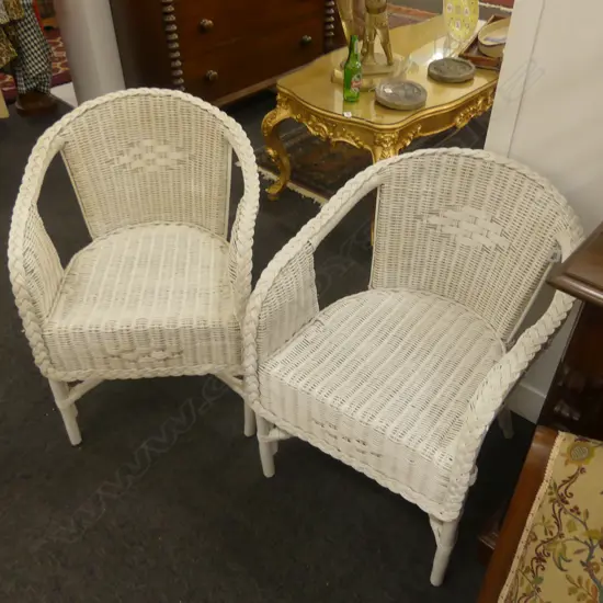 PR OF WHITE CANE CHAIRS