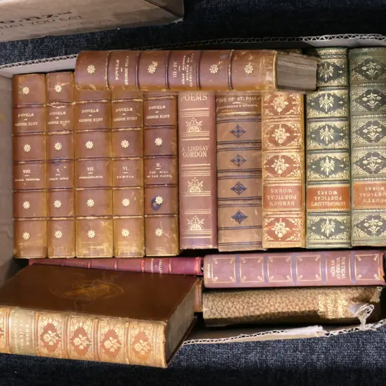 LOT ASST LEATHER BOUND BOOKS - BYRON / ELIOT ETC