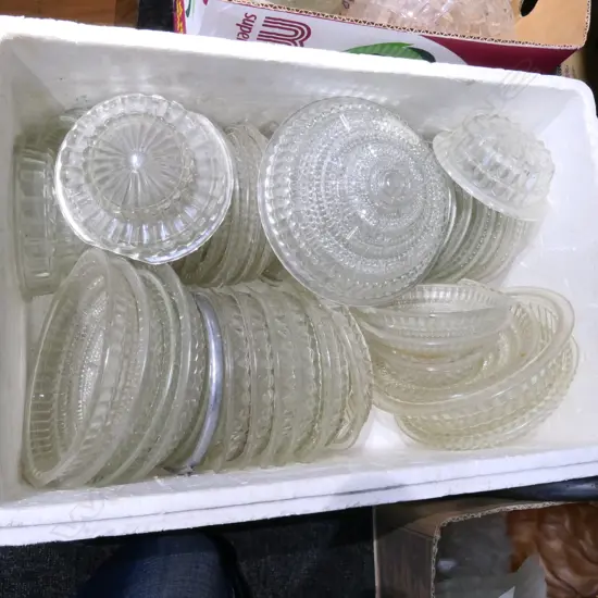 BOX LOT PRESSED GLASS PCES