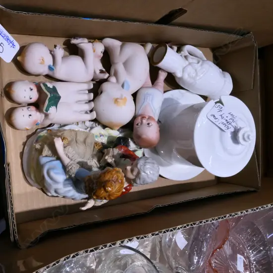 BOX LOT ASST. CHINA INCL. ROYAL DERBY, BABIES