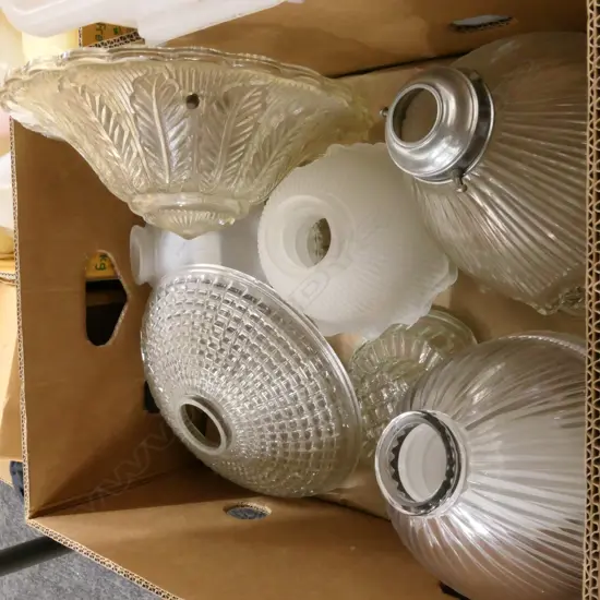 BOX LOT VINTAGE PRESSED GLASS FITTINGS 