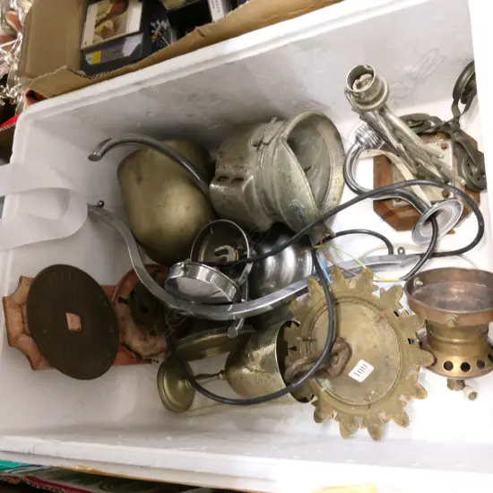 BOX LOT ASST. VINTAGE ITEMS; ART DECO LAMP BASES, TROPHY CUPS, ETC