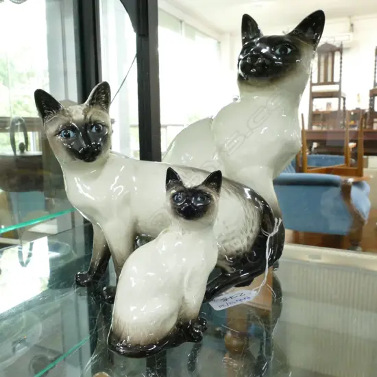 3 BESWICK SIAMESE CATS LARGEST 250MM H