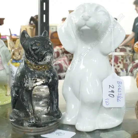  ITALIAN WHITE PORCELAIN + AMERICAN NOVELTY GLASS DOG JAR