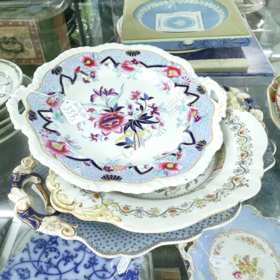 3 VICTORIAN DOUBLE HANDED SERVING PLATES