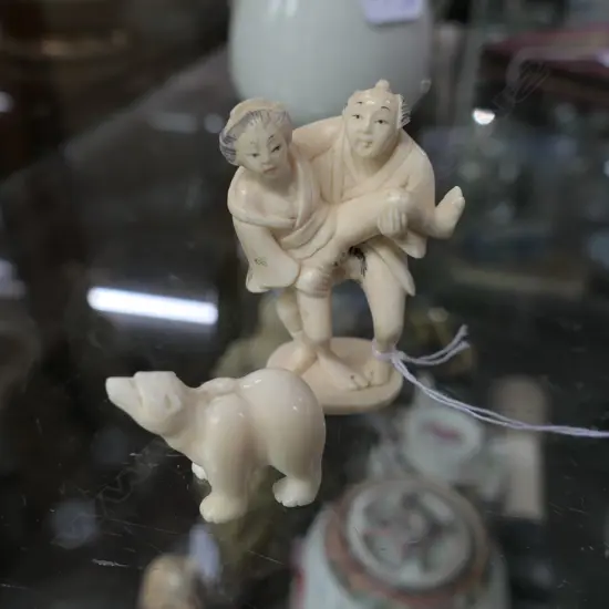 EROTIC IVORY JAPANESE FIGURES 60MM H AND POLAR BEAR