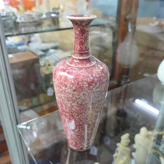 CHINESE MOTTLED RED GLAZE VASE 200MM