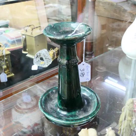 CHINESE PROVINCIAL OIL LAMP STAND GREEN GLAZED